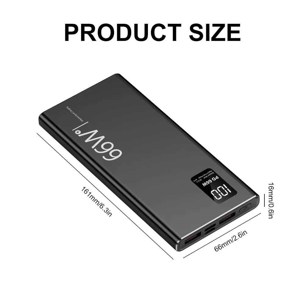 66W 20000mAh Fast Charger Power Bank Portable Battery Charger USB Two-way Quick Charging for iPhone Xiaomi Huawei Samsung