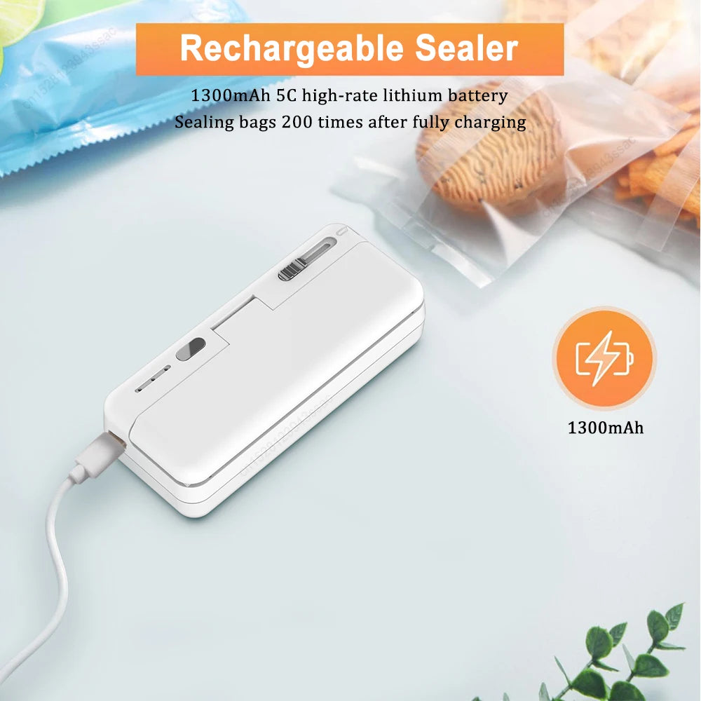 Mini Sealer 2in1 Plastic Bag Sealing Machine Portable Food Package Bags Sealer USB Rechargeable Handheld Plastic Bag Heat Sealer