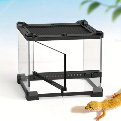 1 Reptile Glass Container 20x20x14.5 Cm Single Open Door Rain Tank Glass Reptile Habitat for Lizards and Amphibians