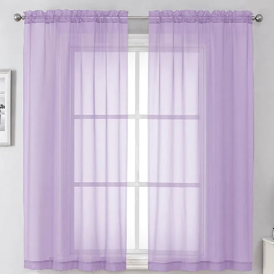 Light Purple Sheer Curtain Panels Light Filtering Window Curtain Drapes Treatment for Kitchen, Bedroom Children  living Room