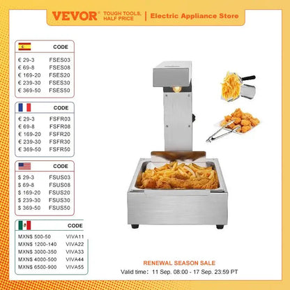 VEVOR French Fry Food Warmer Commercial Food Heating Lamp Electric Stainless Steel Countertop for Chip Buffet Kitchen Restaurant