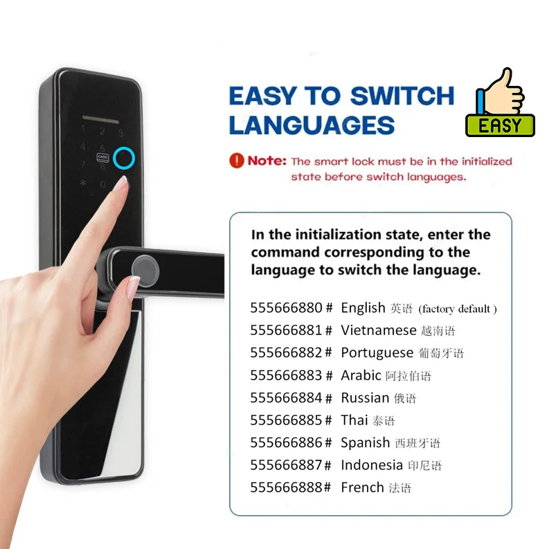 PHIPULO Tuya Wifi Smart Door Lock Digital Electronic Lock One-click Biometric Lock Fingerprint Lock Suitable for Entrance Door