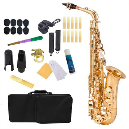 Eb Alto New Saxophone High Quality Brass Gold Lacquer E Flat Alto Sax Woodwind Instrument with Carrying Case and Accessories