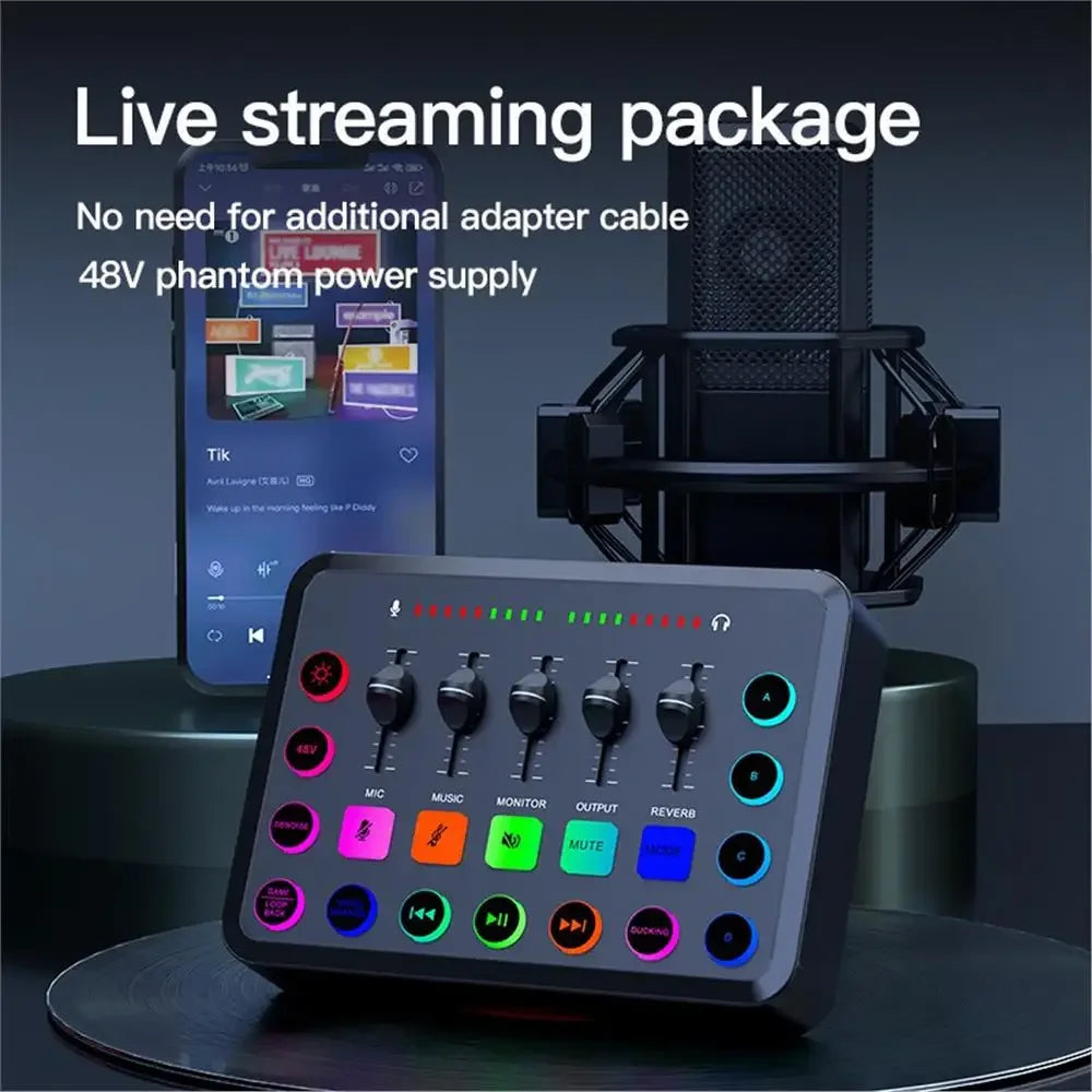 F11 Live Sound Card 5-Channel Mixer Streaming Sound Card Audio Mixer Professional Studio Recording Kit Podcast Accessories Parts