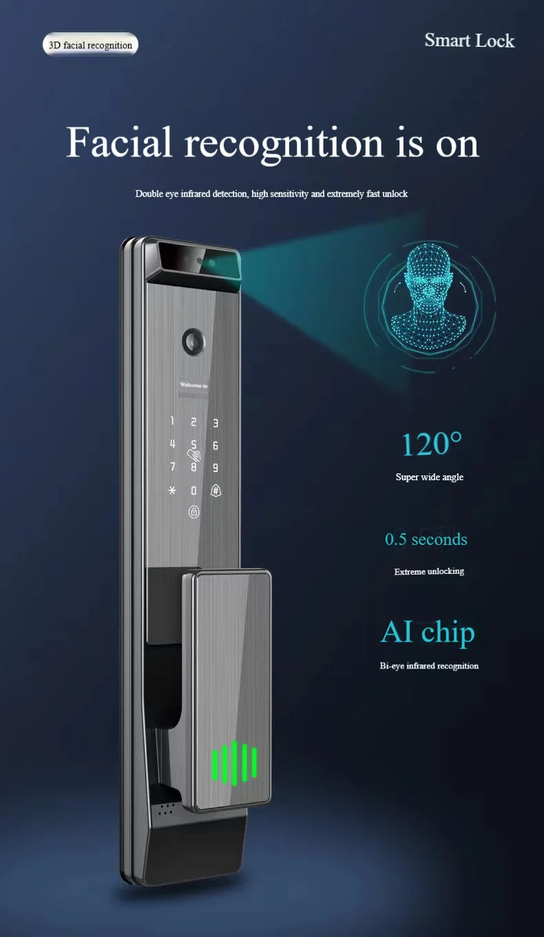 Voice Control Tuya APP Face Recognition Smart Door Lock Electronic Digital Door Lock Fully Automatic Door Lock With Camera