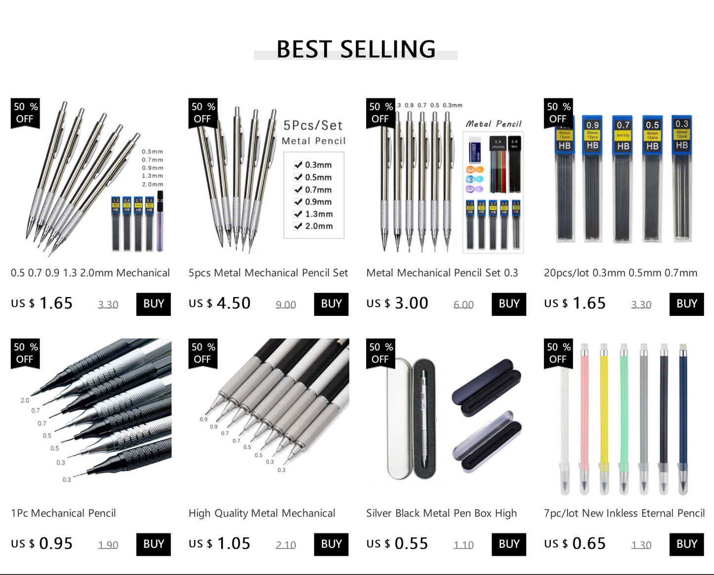 1Pc Mechanical Pencil 0.3/0.5/0.7/2.0mm Low Center of Gravity Metal Drawing Special Pencil Office School Writing Art Supplies