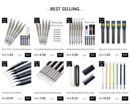 0.3 0.5 0.7 0.9 1.3 2.0mm Mechanical Pencil Set Full Metal Art Drawing Painting Automatic Pencil with Leads Office School Supply