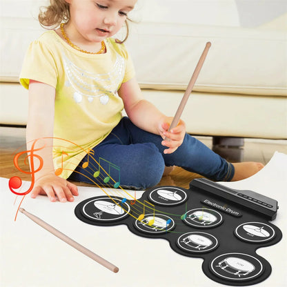 Electronic Drum Set Foldable Music Drums USB Silicone Drum Portable Practice Drums USB Pad Portable Practice Drums Kit with Drum