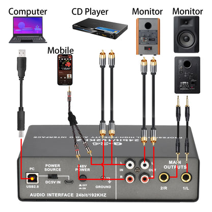 Go Professional Audio Interface Sound Card with Monitoring Electric Guitar Live Recording Audio Extractor For Studio Singing Q24