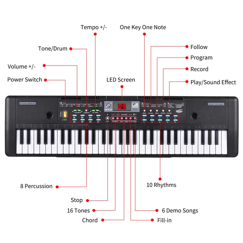 61 Keys USB Electronic Organ Kids Electric Piano Digital Music Electronic Keyboard LED Display Kids Gift Musical Instrument