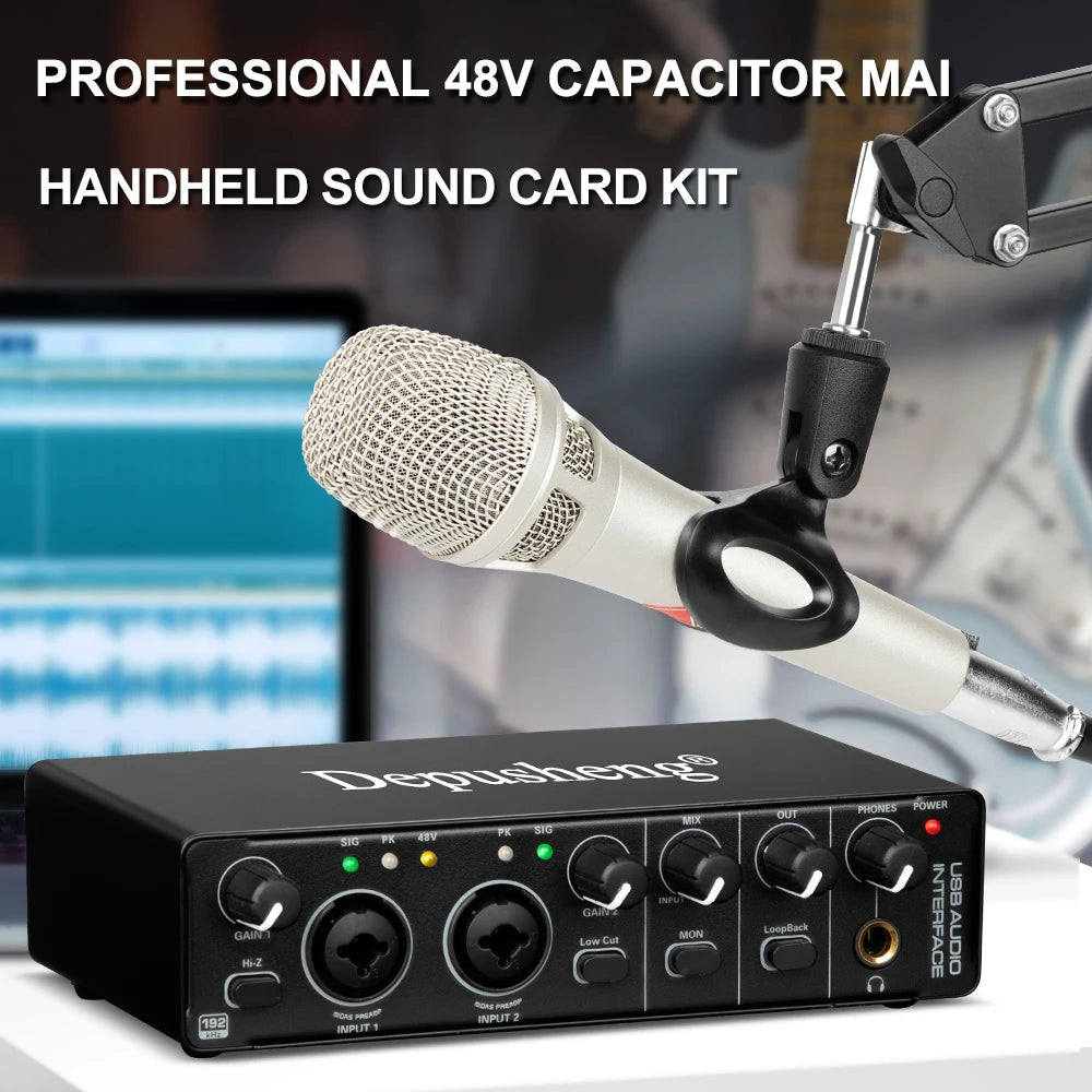 Audio Interface Depusheng MD22 Professional Sound Card with Monitoring Electric Guitar Live Recording For Studio Singing Micro