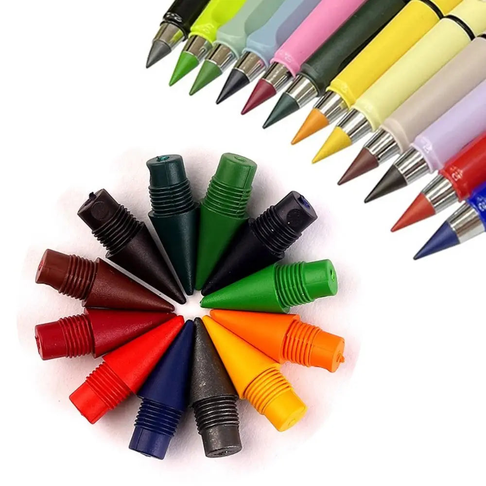 12pcs Replaceable 12 Colors Eternal Pencil Nib No Ink HB Pencil Writing Accessories Art Sketch Stationery Kawaii School Supply