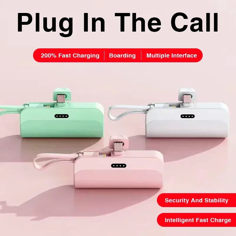 10000mAh Power Bank 2 IN 1 Fast Mobile Phone Charger External Battery Mini Power Bank Plug Play Type-C For iPhone Samsung Xiaomi