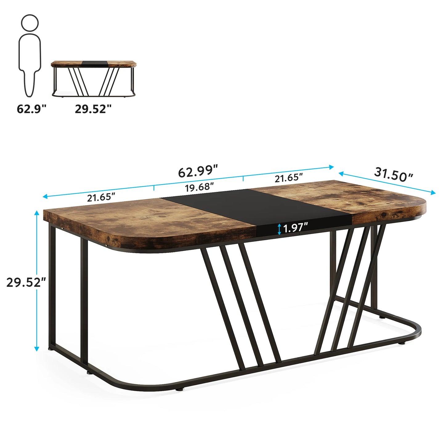 Tribesigns 63" Executive Desk, Large Home Office Desk with Metal Frame, Industrial Wood Study Writing Computer Desk Conference T