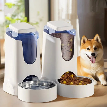 Dog Cat Feeder Automatic Cat Feeder and Water Dispenser with Stainless Steel Dog Bowl Gravity Self Feeding for Small Medium Pets