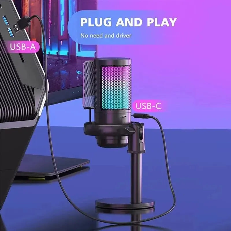 Professional Studio USB Microphone for PC Streaming Gaming YouTube Video Singing Gaming Recording PS4 RGB Anti-Spray Microfon