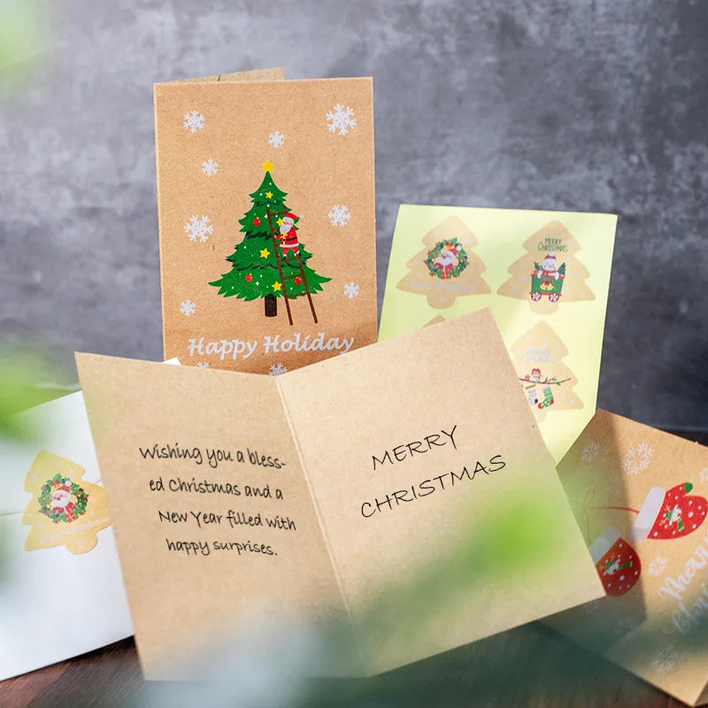 10.5x7.2cm Merry Chritmas Greeting Cards Envelope Xmas Gifts Card DIY Folding Paper Card Invitations Gifts Postcard New Year