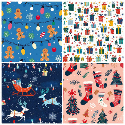 24Sheets Merry Christmas Scrapbook Paper Pad for Journaling DIY Arts,Craft Snowflake,Santa Pattern Christmas Gift Wrapping Paper