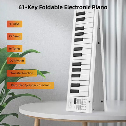 61-Key Foldable Electronic Piano Multifunctional Electronic Piano Keyboard LED Display Rechargeable Battery for Beginners