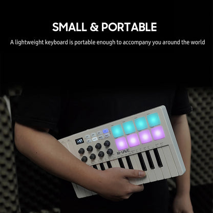 M-VAVE 25-Key MIDI Control Keyboard SMK-25 Mini USB Keyboard MIDI Mini Portable USB Keyboard MIDI Controller Rechargeable Music