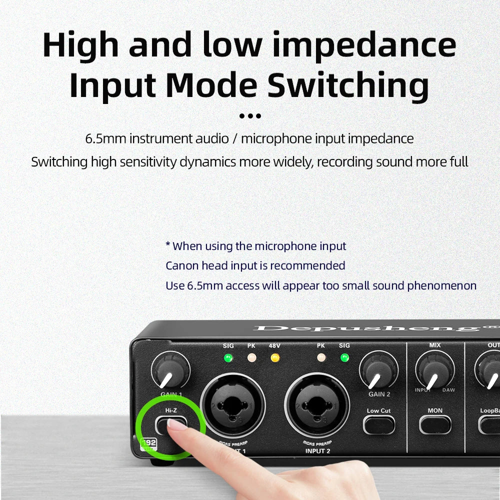 Audio Interface Depusheng MD22 Professional Sound Card with Monitoring Electric Guitar Live Recording For Studio Singing Micro