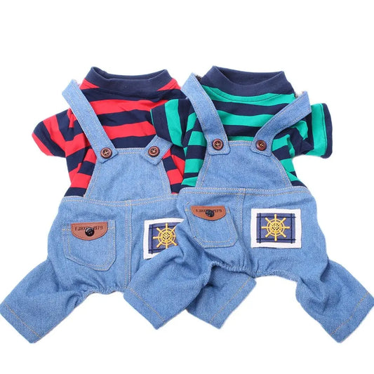 Dog Cat Jumpsuit Overalls Denim&Striped Pet Puppy T-Shirt Spring/Summer Clothing Apparel