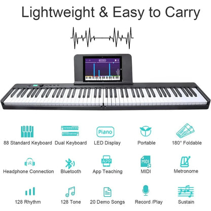 Folding Piano Keyboard, 88 Key Semi Weighted Keyboards Electric Piano, Full Size Keyboard Portable Digital Piano with Sustain