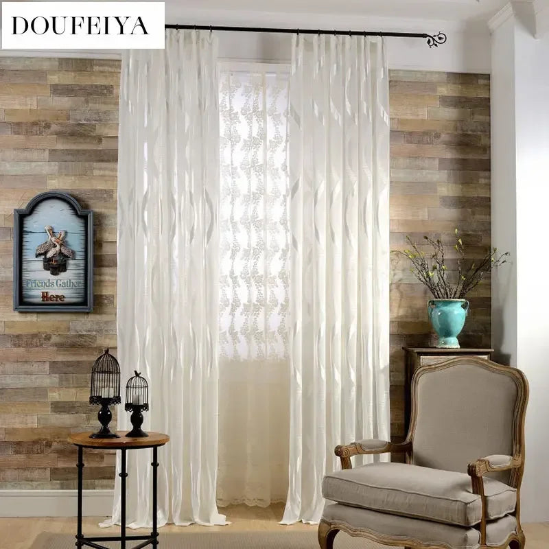 White Shiny Tulle shCurtains for Living Room Wavy Stripes Curtains Modern Solid Decoration Balcony Voile Window Treatments