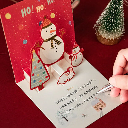 3D Pop UP Christmas Greeting Cards with Envelope Friend Family Blessing Postcard Birthday New Year Christmas Gifts Decoration