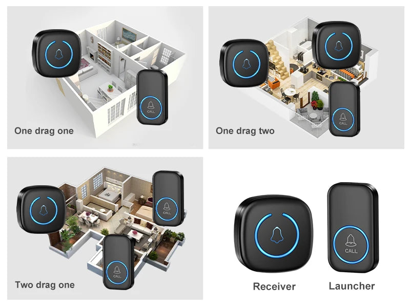 Wireless Doorbell Intelligent Welcome Door Bell 300M/984 FT Remote 60 Songs Melodies Home Smart Doorbell US EU Plug Optional