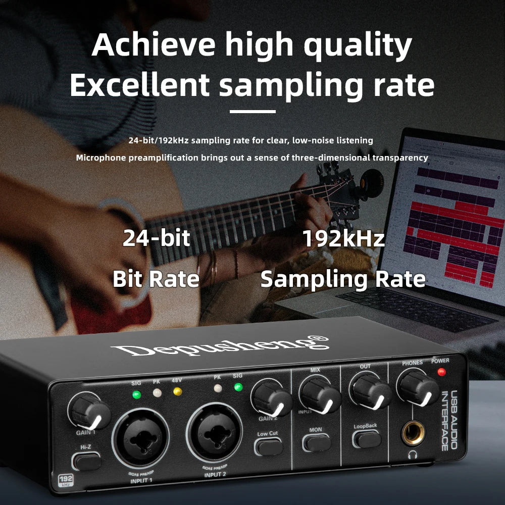 Audio Interface Depusheng MD22 Professional Sound Card with Monitoring Electric Guitar Live Recording For Studio Singing Micro