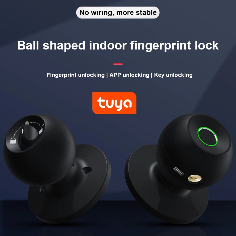 Biometric Door Lock Rechargeable Smart Door Knob Keyless Entry Door Lock with Keys TUYA App Control for Bedrooms Cloakroom