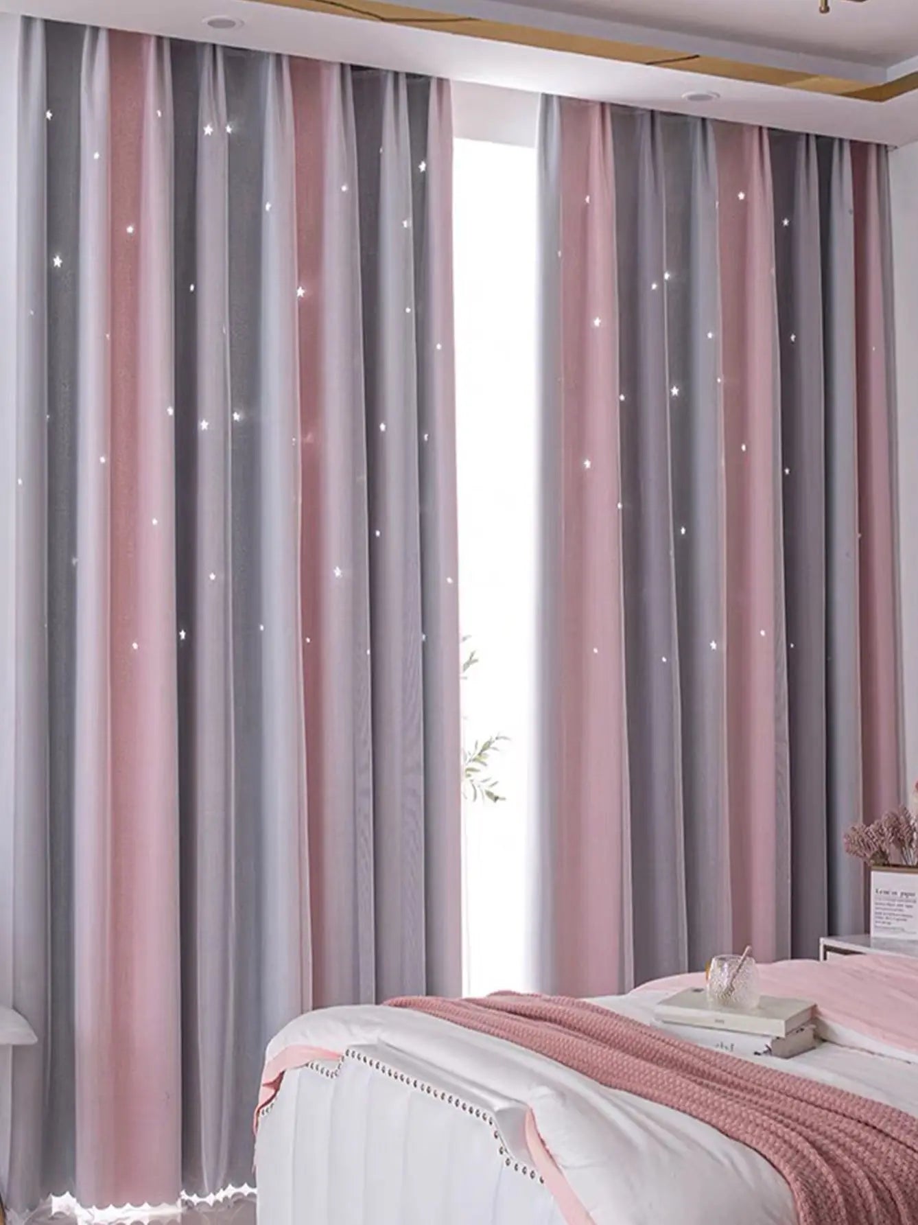 Blackout Kids Curtains for Bedroom Thermal Insulated Silver Twinkle Star Curtains for Boys Antique Grommet Top Window Treatment