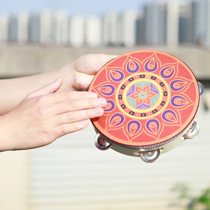 8 Inch Tambourine Bell Hand Drum Dunhuang Style Stainless Steel Bells Drums Percussion Musical Instruments Orff Children's Gift