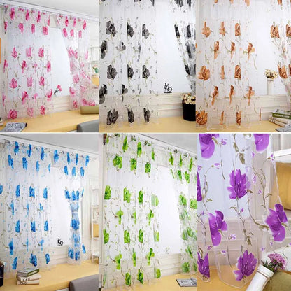 1pc Flower Tulle Curtains for Living Room Bedroom Kitchen Floral Voile Sheer Curtains for Window Treatment Drapes Blinds