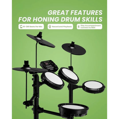 Electric Drum Set, Electronic Drum Set for Beginner, Portable Drum Set with Bluetooth and MIDI function, Headphones, Sticks