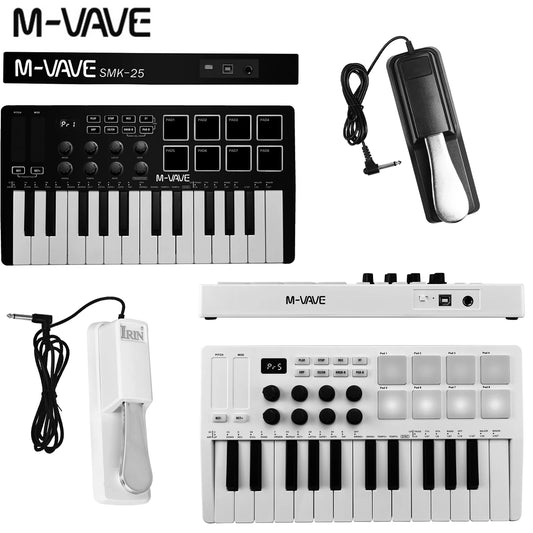 M-VAVE 25-Key MIDI Control Keyboard SMK-25 Mini USB Keyboard MIDI Mini Portable USB Delay Rechargeable with Pedal Delay Parts