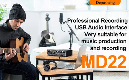 Audio Interface Depusheng MD22 Professional Sound Card with Monitoring Electric Guitar Live Recording For Studio Singing Micro