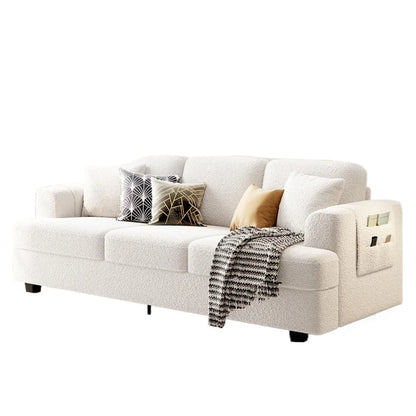 Living Room Sofas, 89 Inch Comfortable Deep Seat Sofa with Cushions in Off White Boucle, Modern Living Room Sleeper Sofa