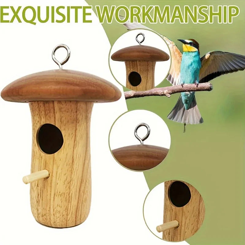 1Pc Outdoor Hummingbird House Natural Wooden Hanging Hummingbird Nest Wild Bird Feeder Outdoor Garden Yard Wooden Hanging Crafts