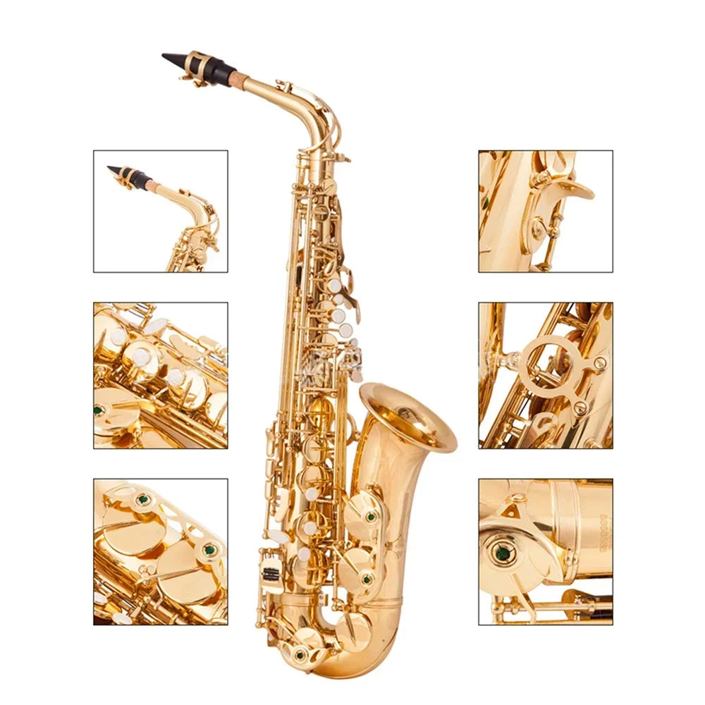 Eb Alto New Saxophone High Quality Brass Gold Lacquer E Flat Alto Sax Woodwind Instrument with Carrying Case and Accessories