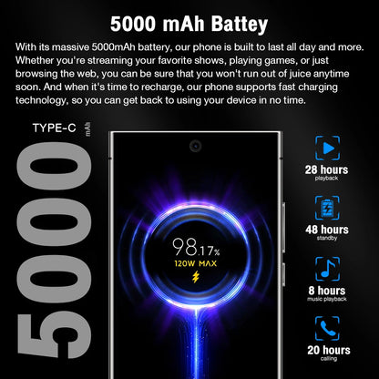 Smarphone S24 Ultra,6.6 inch,4+128GB,Octa Core,5000mAh,Mobile phones,Android,5+13MP,Dual SIM,Google Play Store,Cellphones