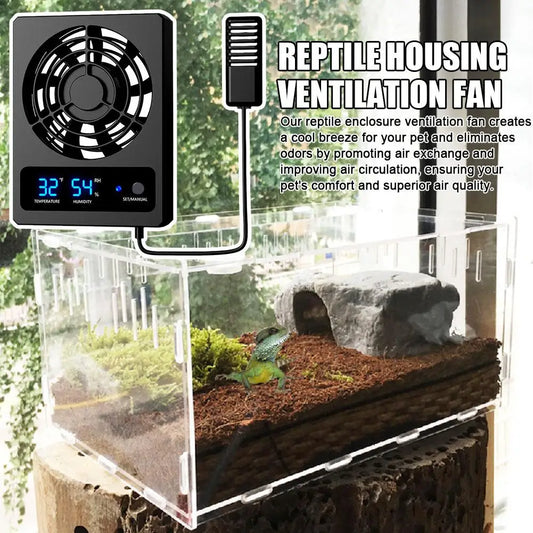 Reptile Housing Ventilation Fan LED Display Smart Cooling Fan Strong Wind Low Noise For Amphibians Reptiles Snakes Fish Tank Fan