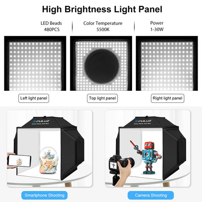 Puluz 40cm Professional Photography Lightbox 72W LED Photo Studio Shooting Tent Soft Box Kit,Photo Studio Box 4 Color Backdrops