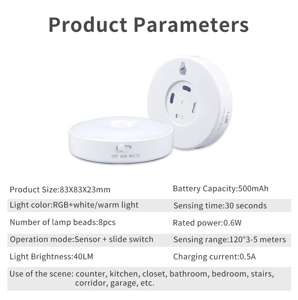 BANDIAN Bedroom Night Smart Motion Sensor Light USB LED Switch Rechargeable Light Kitchen Hallway Room