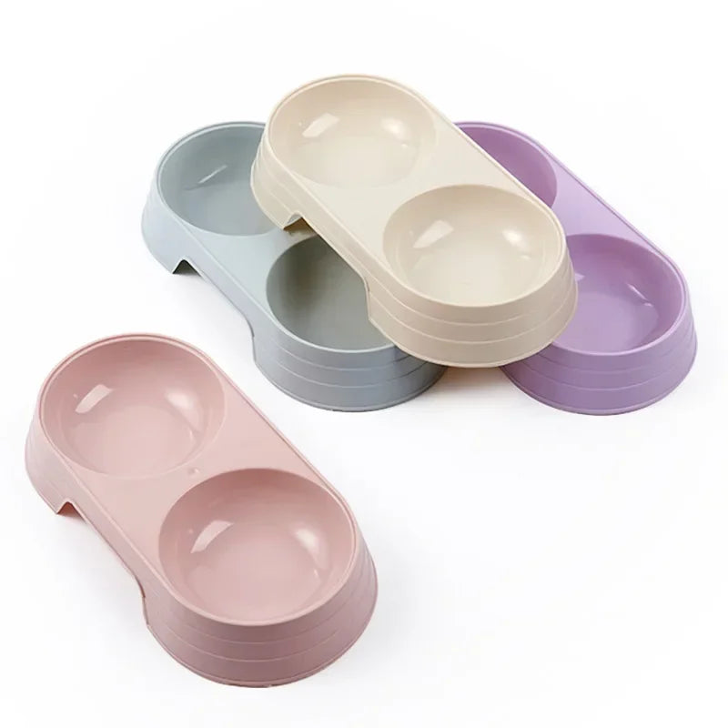 Dogs and Cats Feeding Double Bowl Macarons Plastic Feeding Bowl Double Bowl Pet B owl Drinking Water Feeding