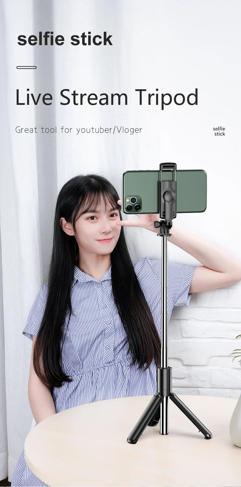 Phone Holder Wireless Selfie Stick Tripod 360 Degree Rotation Support For iPhone Xiaomi Samsung Mobile Phone Live Video Stand