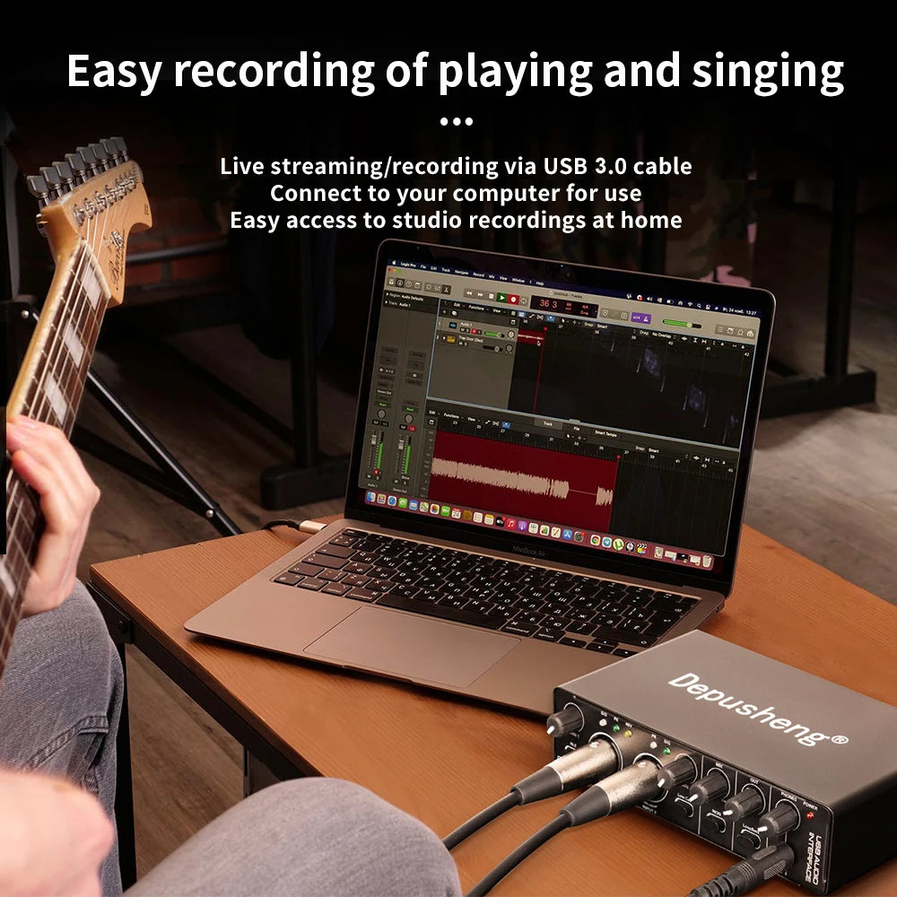 Audio Interface Depusheng MD22 Professional Sound Card with Monitoring Electric Guitar Live Recording For Studio Singing Micro