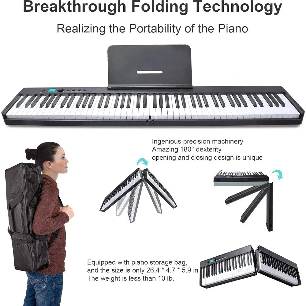 Folding Piano Keyboard, 88 Key Semi Weighted Keyboards Electric Piano, Full Size Keyboard Portable Digital Piano with Sustain