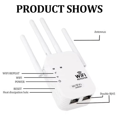 WiFi Repeater Wireless WIFI Extende WiFi Booster 2.4G/5G Dual-band 1200Mbps Network Amplifier Long Range Signal WiFi Router